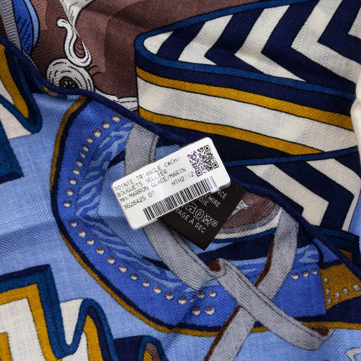 Hermes Taupe & Navy Bouquets Sellier Cashmere Giant Triangle Scarf