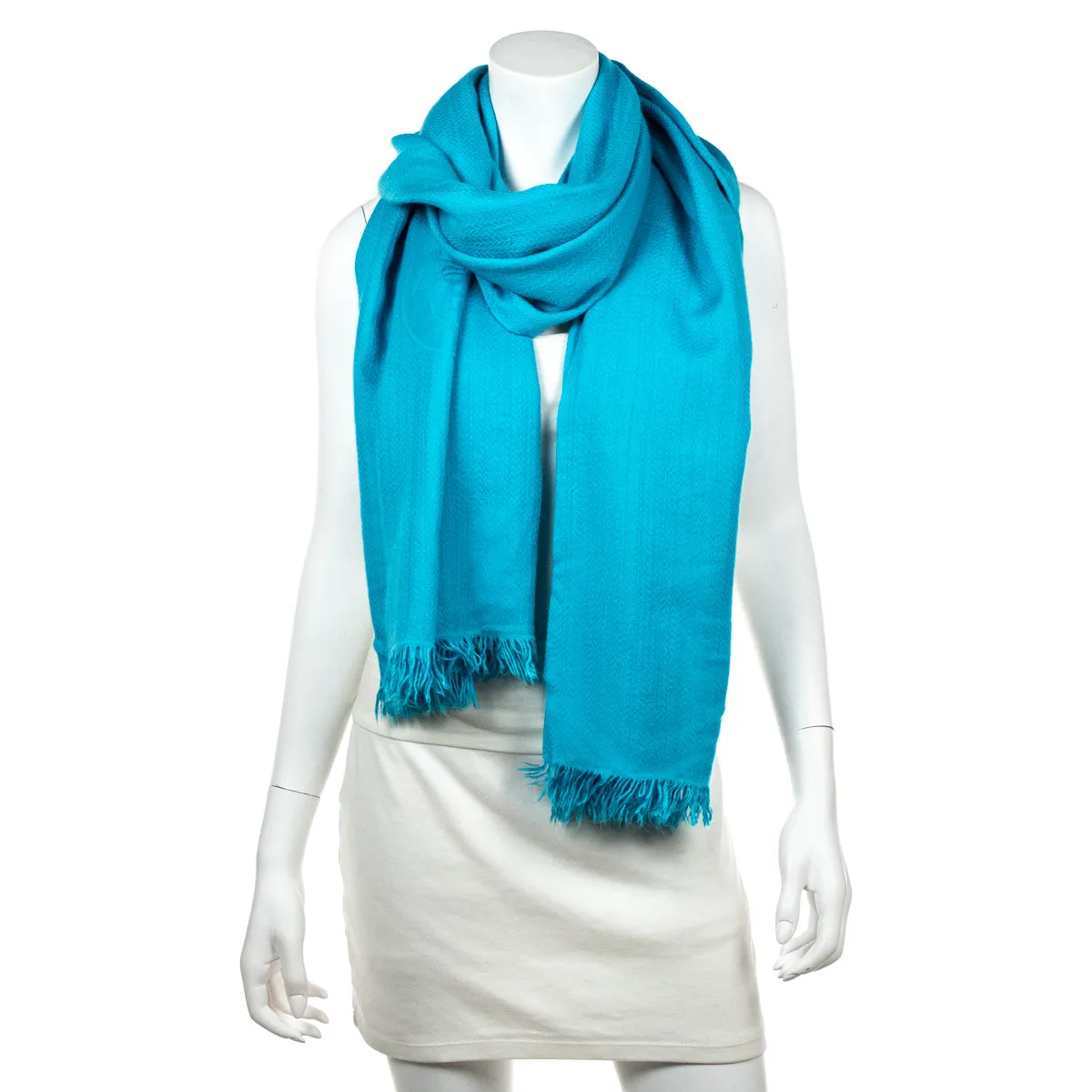 Hermes Turquoise Chevron Ex-Libris Cashmere Double Stole