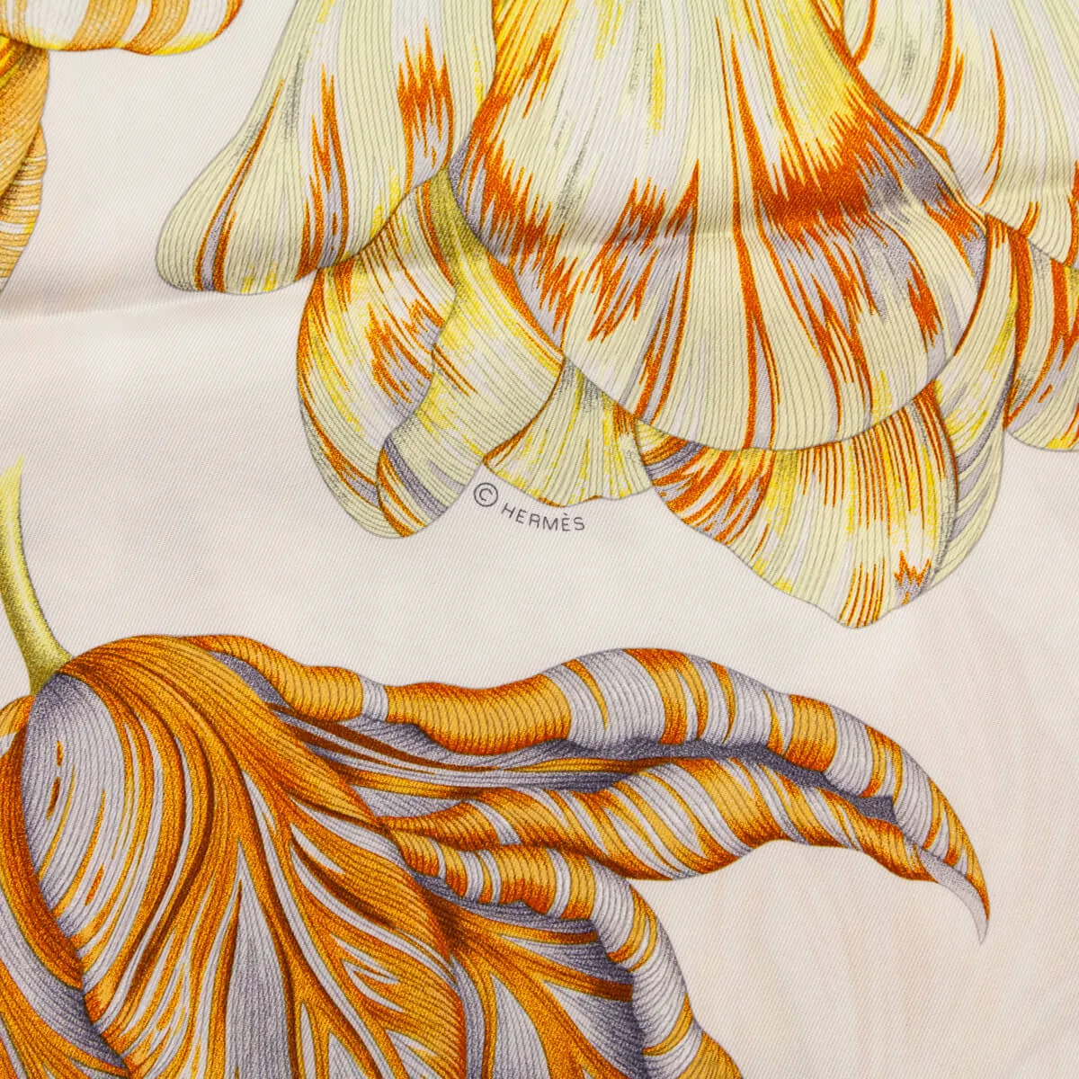 Hermes White & Orange Tulipomanie Silk Scarf 90