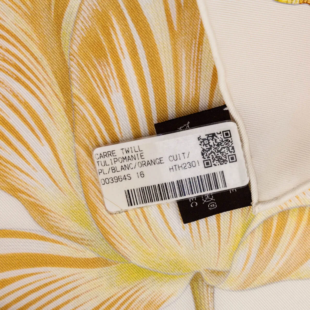 Hermes White & Orange Tulipomanie Silk Scarf 90
