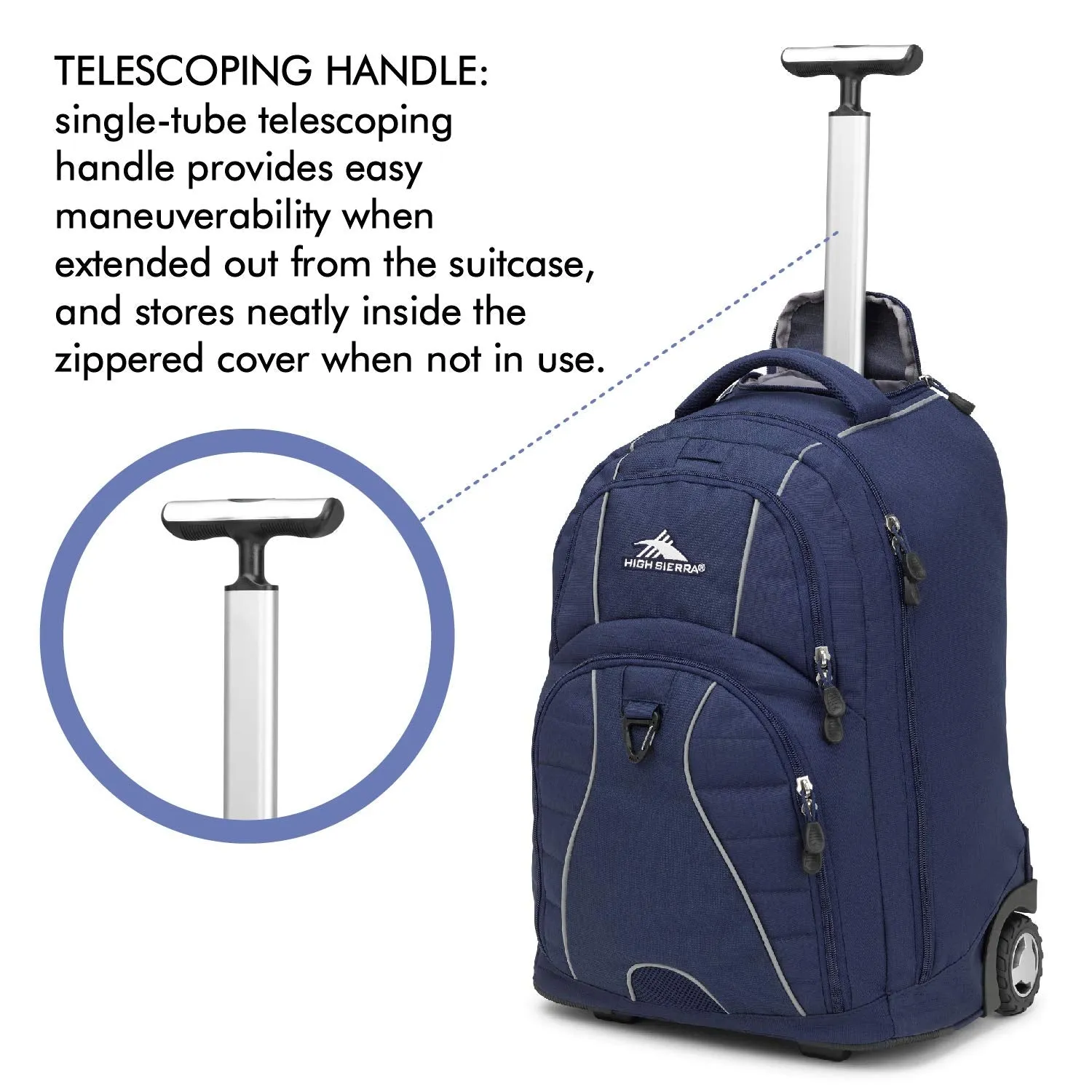 High Sierra Freewheel Wheeled Laptop Backpack, 15-inch Student Laptop Backpack for High School or College, Rolling Gamer Laptop Backpack, True Navy