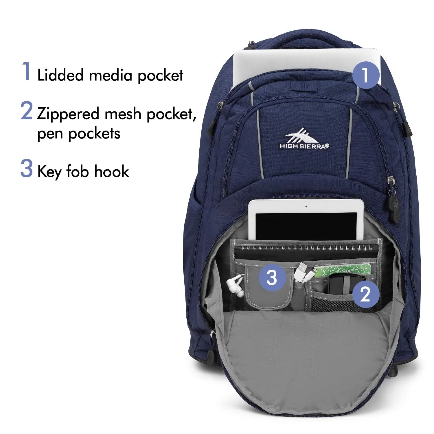 High Sierra Freewheel Wheeled Laptop Backpack, 15-inch Student Laptop Backpack for High School or College, Rolling Gamer Laptop Backpack, True Navy