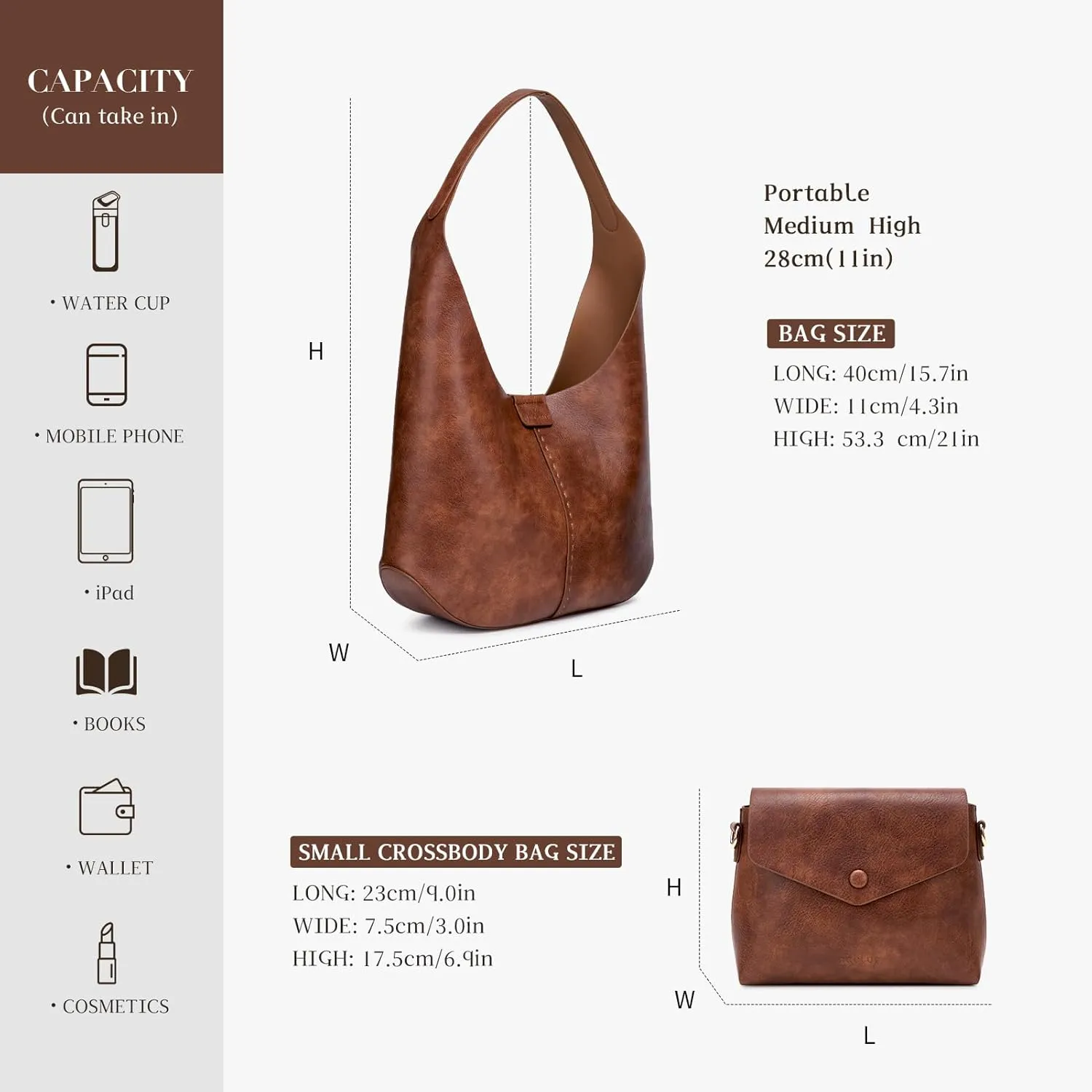 HKCLUF Hobo Bags for Women,Large Tote Slouchy Bags Soft Leather Shoulder Purses for Women with Small Crossbody Handbag