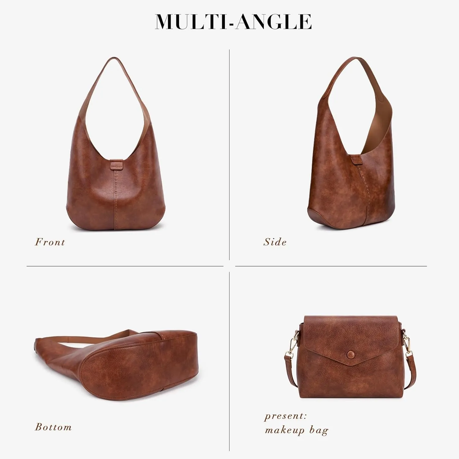 HKCLUF Hobo Bags for Women,Large Tote Slouchy Bags Soft Leather Shoulder Purses for Women with Small Crossbody Handbag