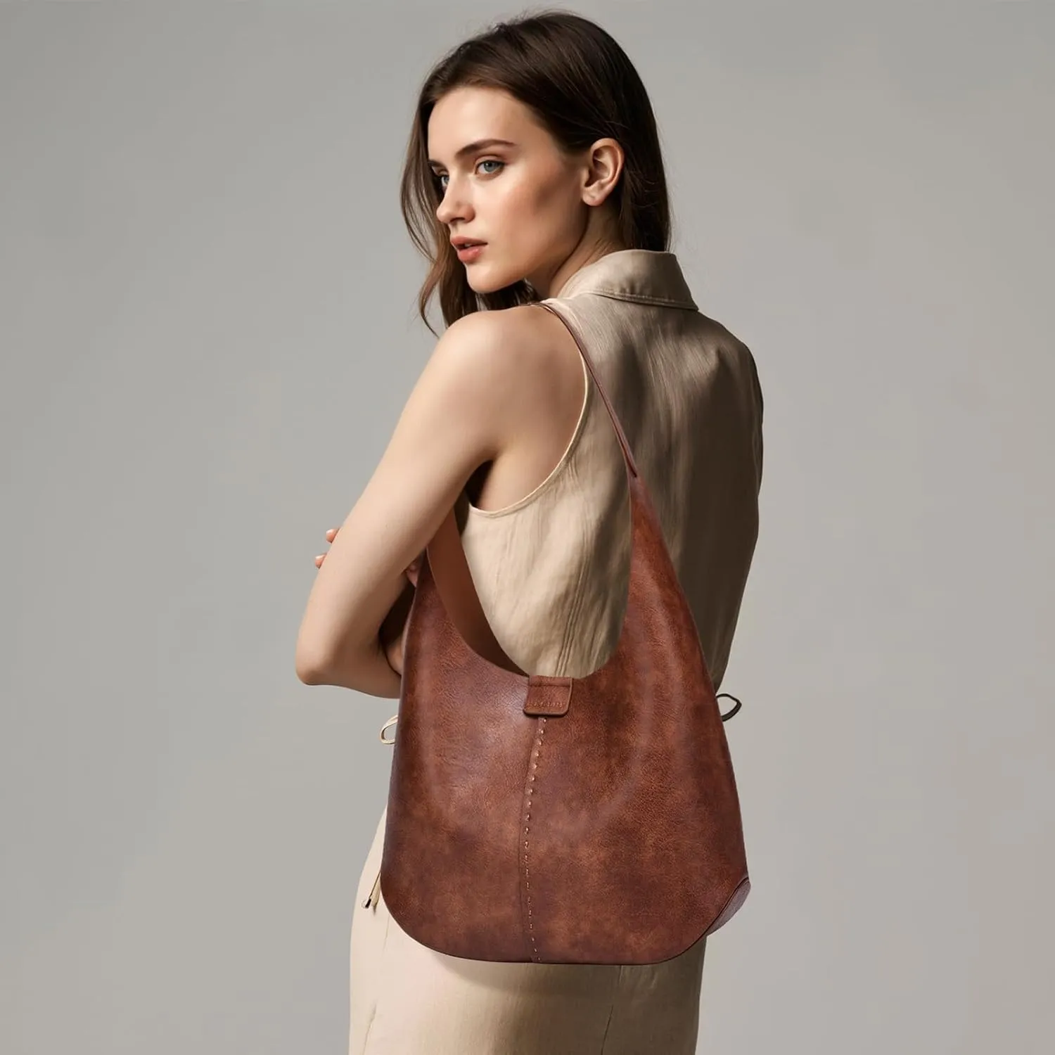 HKCLUF Hobo Bags for Women,Large Tote Slouchy Bags Soft Leather Shoulder Purses for Women with Small Crossbody Handbag