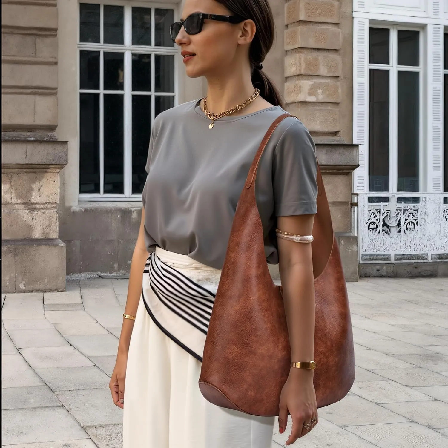 HKCLUF Hobo Bags for Women,Large Tote Slouchy Bags Soft Leather Shoulder Purses for Women with Small Crossbody Handbag