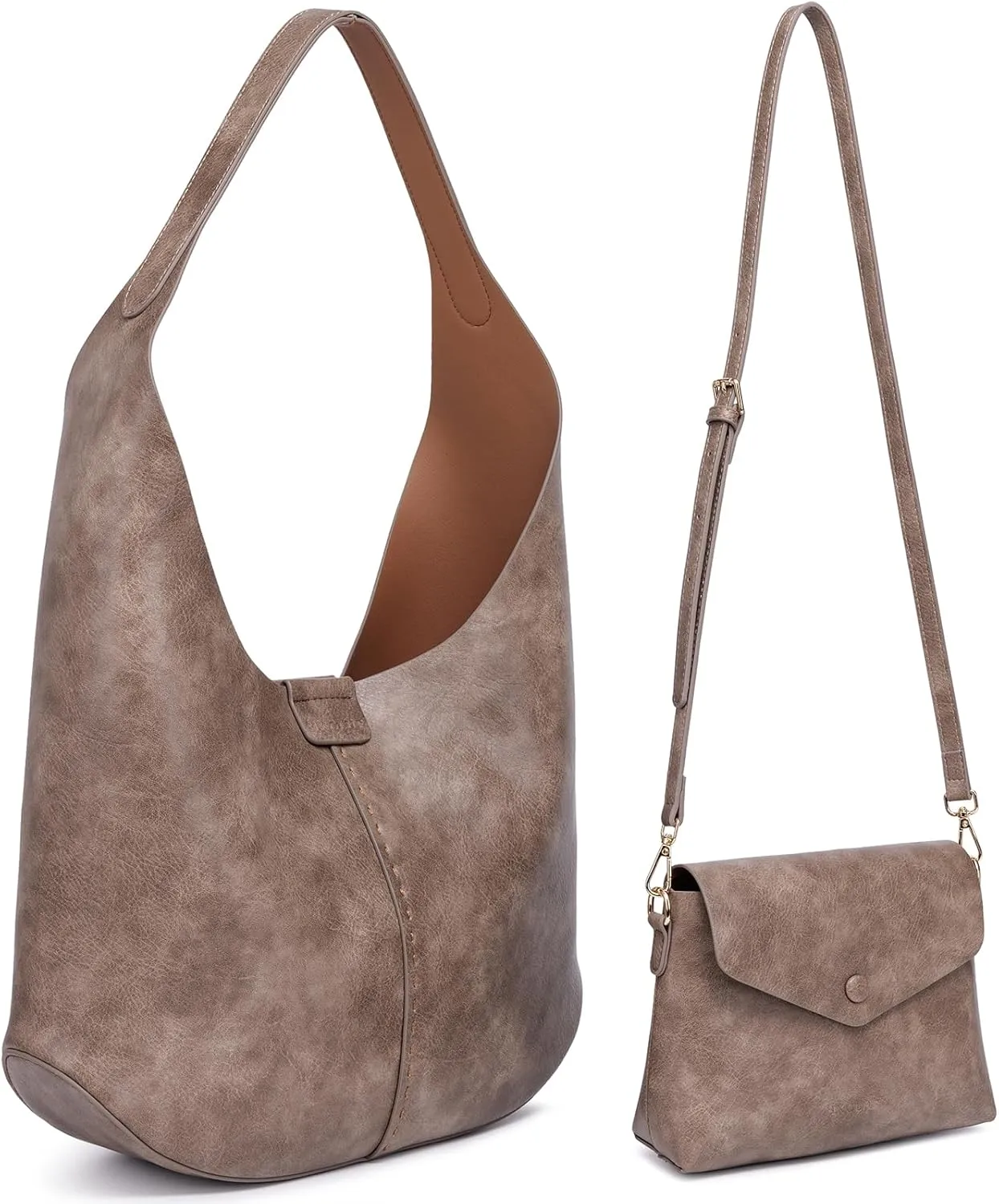 HKCLUF Hobo Bags for Women,Large Tote Slouchy Bags Soft Leather Shoulder Purses for Women with Small Crossbody Handbag