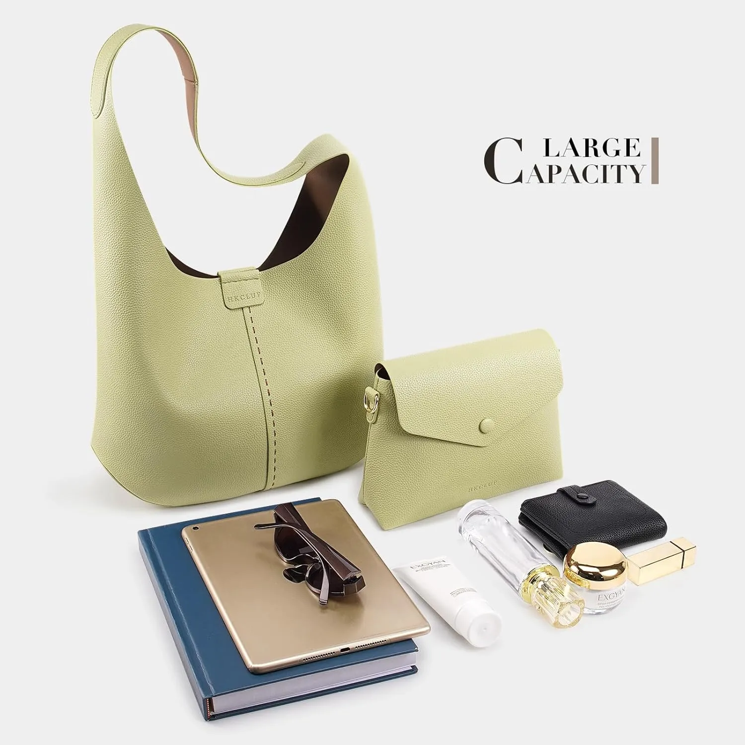 HKCLUF Hobo Bags Purses for Women 2PCS/Set,Soft Vegan Leather Slouchy Shoulder Handbags with Small Crossbody Bags for Women