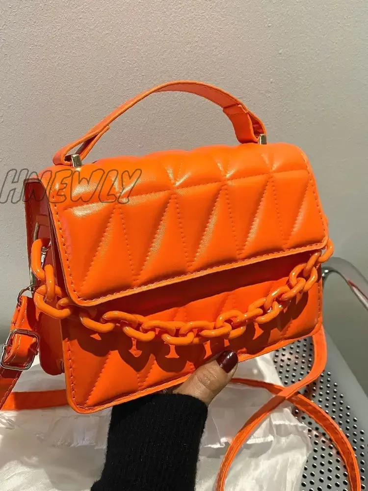 Hnewly - Quilted Chain Flap Square Bag  - Women Satchels