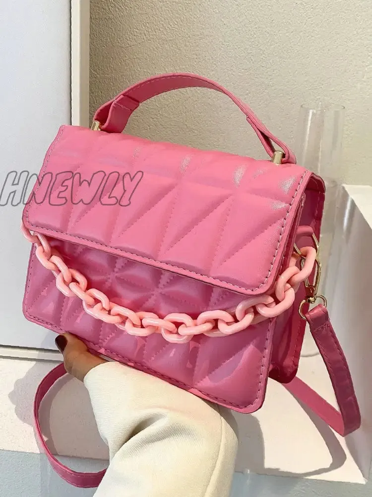 Hnewly - Quilted Chain Flap Square Bag  - Women Satchels