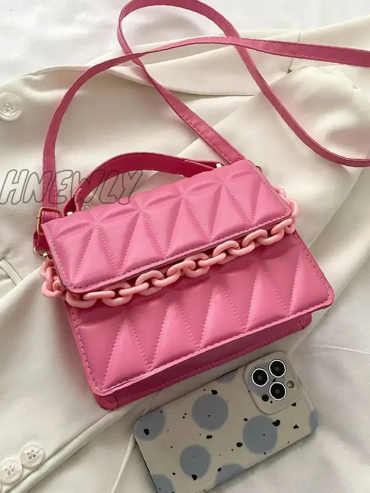 Hnewly - Quilted Chain Flap Square Bag  - Women Satchels