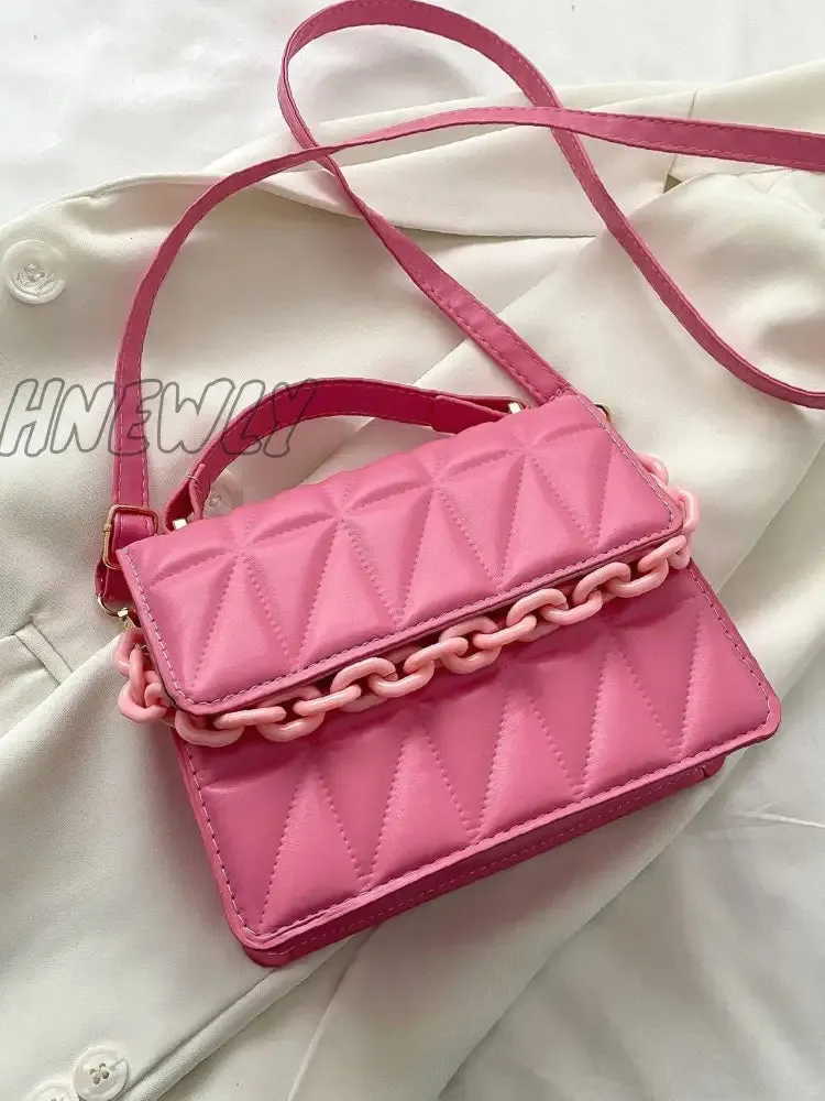 Hnewly - Quilted Chain Flap Square Bag  - Women Satchels