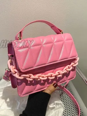 Hnewly - Quilted Chain Flap Square Bag  - Women Satchels