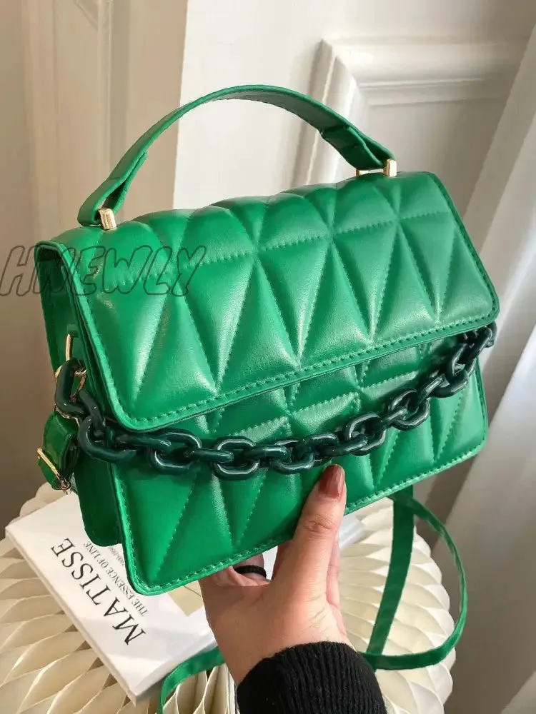 Hnewly - Quilted Chain Flap Square Bag  - Women Satchels