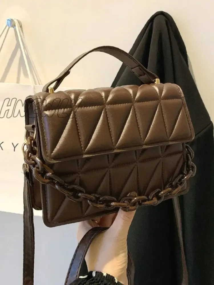 Hnewly - Quilted Chain Flap Square Bag  - Women Satchels