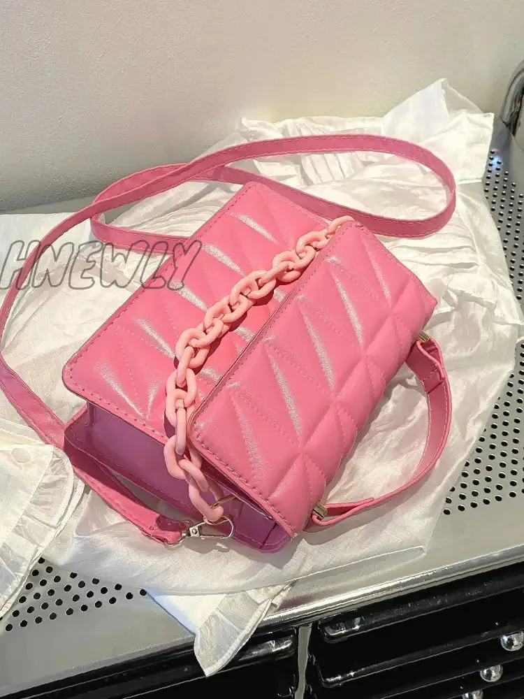 Hnewly - Quilted Chain Flap Square Bag  - Women Satchels