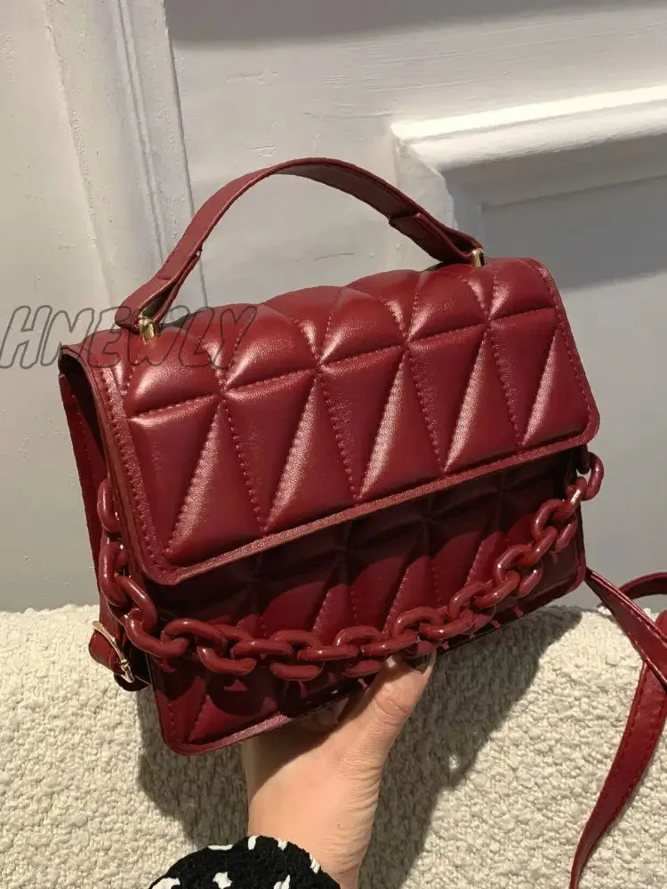 Hnewly - Quilted Chain Flap Square Bag  - Women Satchels