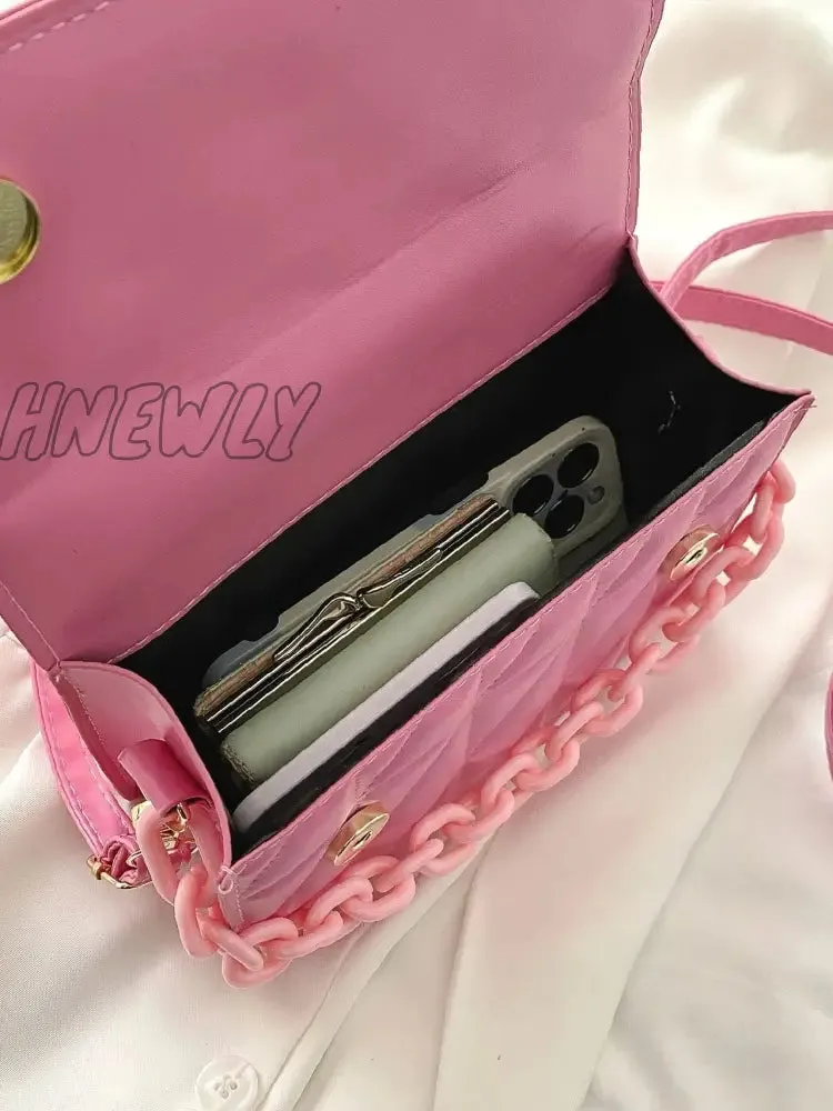 Hnewly - Quilted Chain Flap Square Bag  - Women Satchels