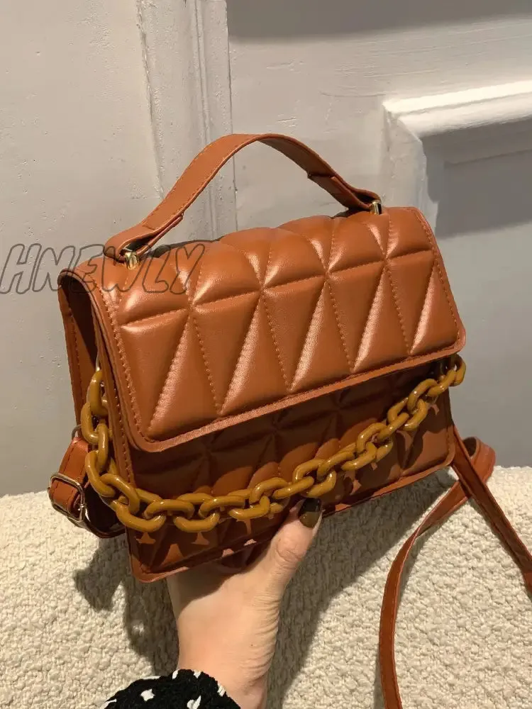 Hnewly - Quilted Chain Flap Square Bag  - Women Satchels