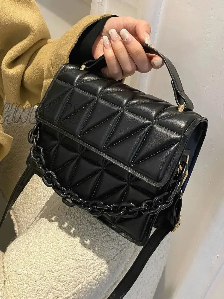 Hnewly - Quilted Chain Flap Square Bag  - Women Satchels