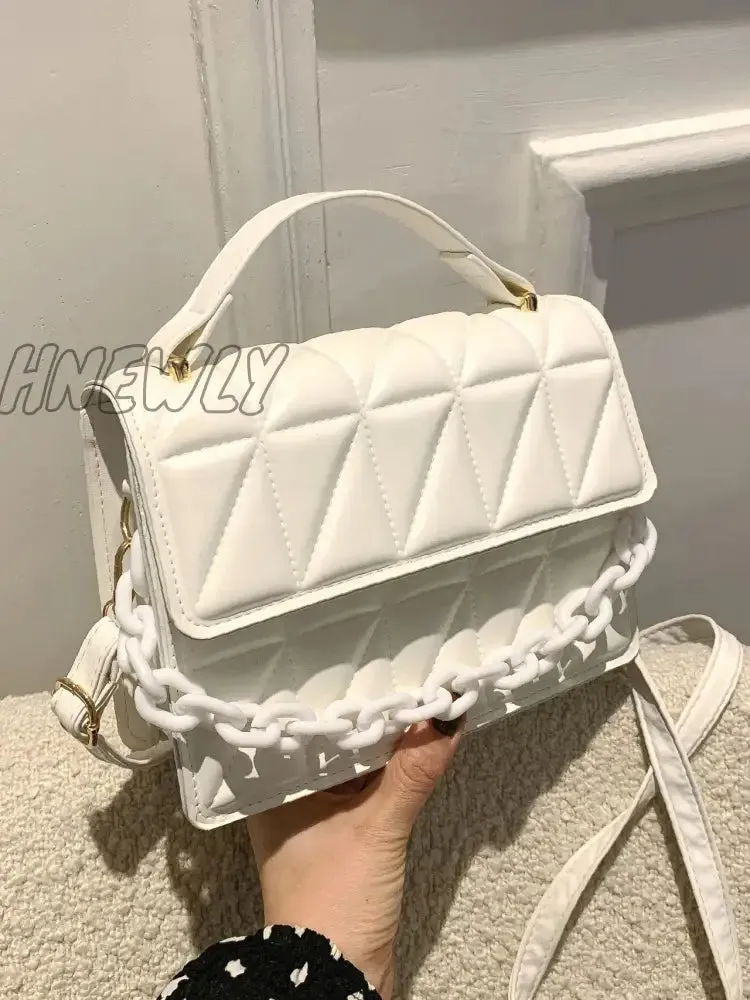 Hnewly - Quilted Chain Flap Square Bag  - Women Satchels