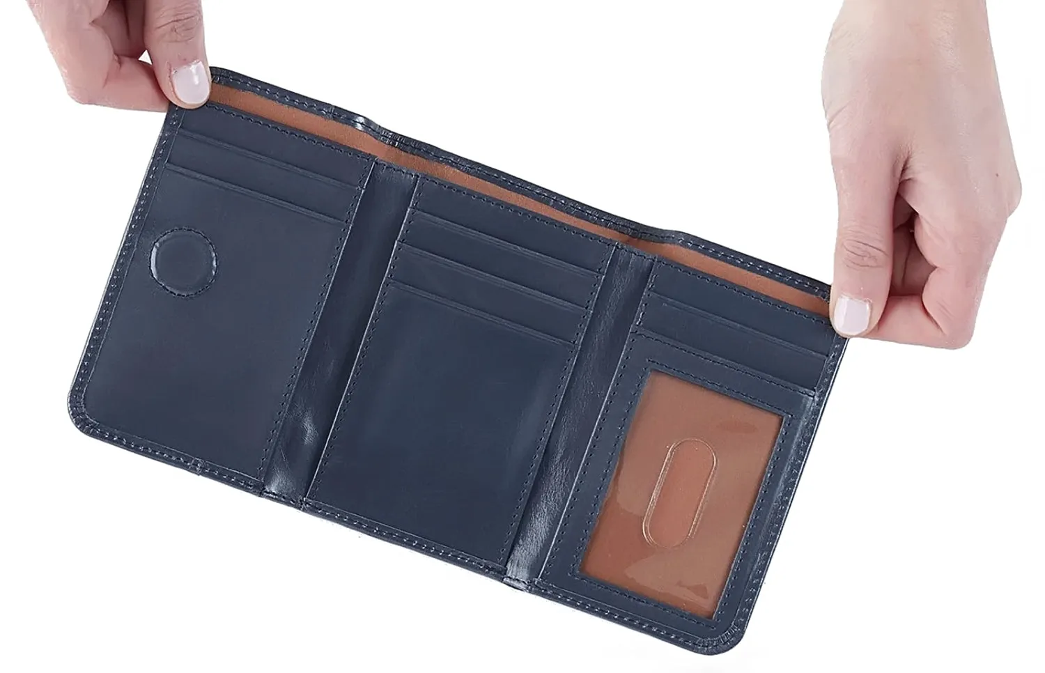 Hobo Jill Blue Stone Polished Leather  Trifold Wallet