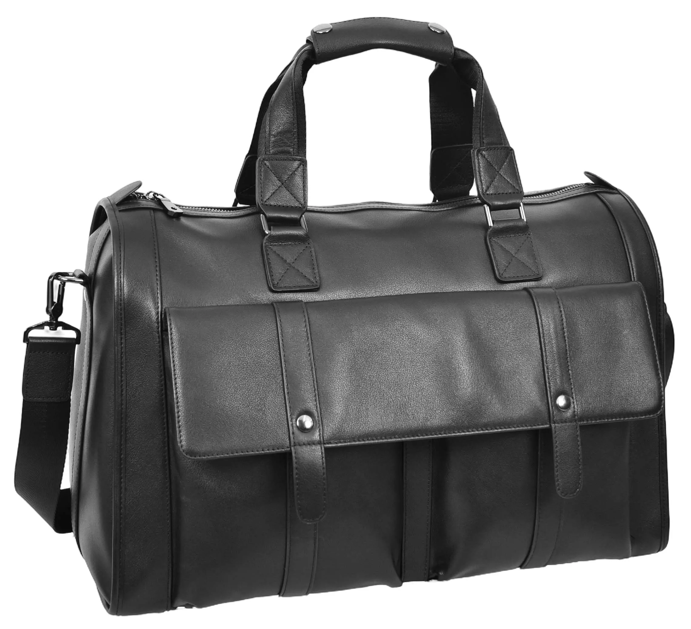Holicarry Leather Weekend Large Holdall Overnight Bag Black