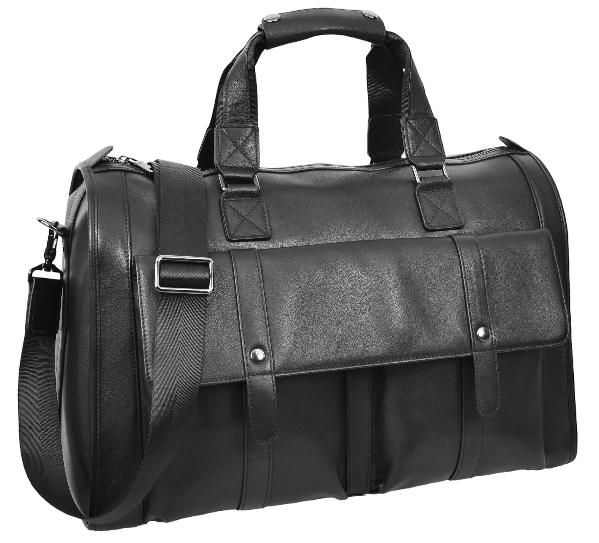 Holicarry Leather Weekend Large Holdall Overnight Bag Black