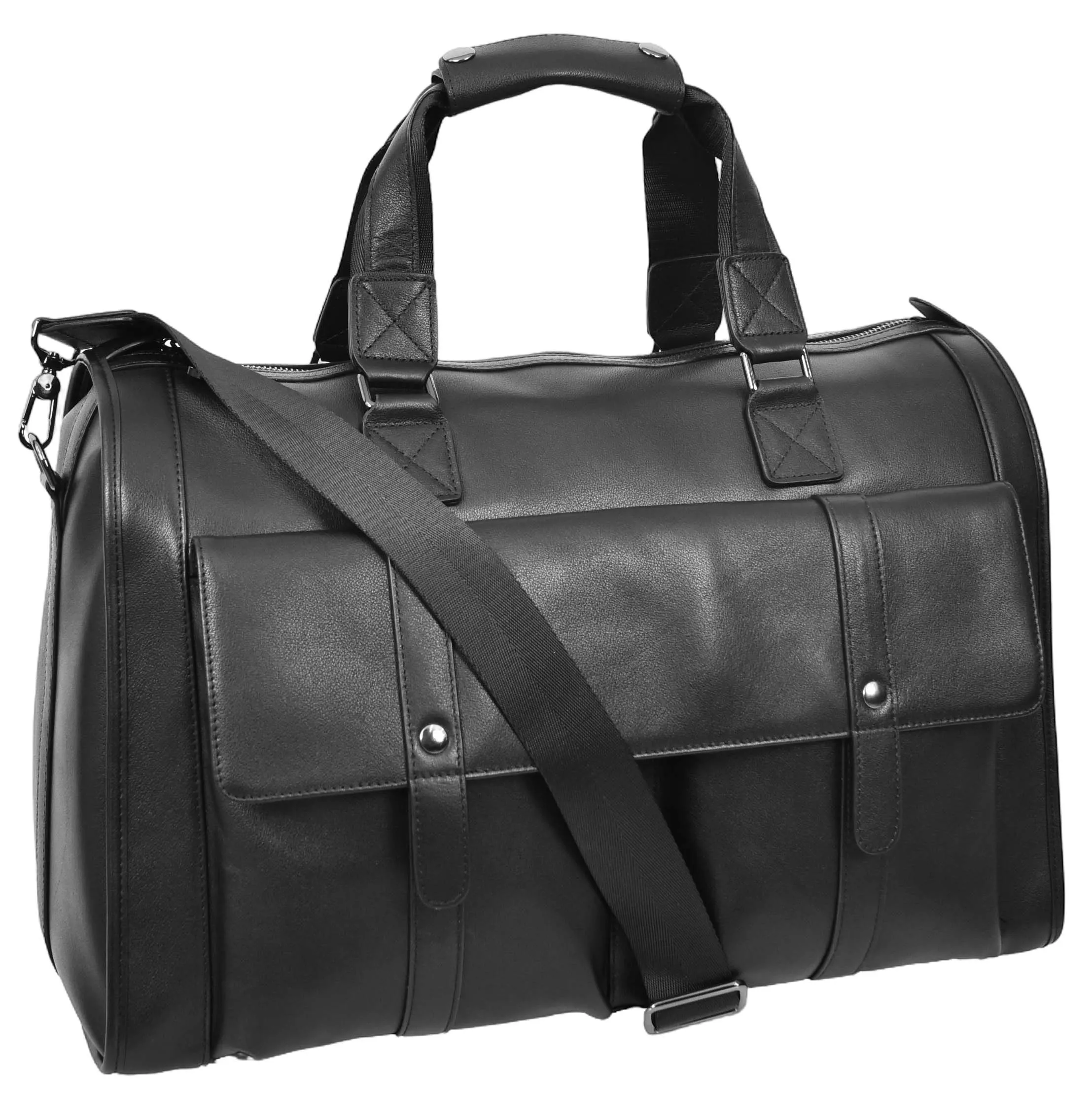 Holicarry Leather Weekend Large Holdall Overnight Bag Black