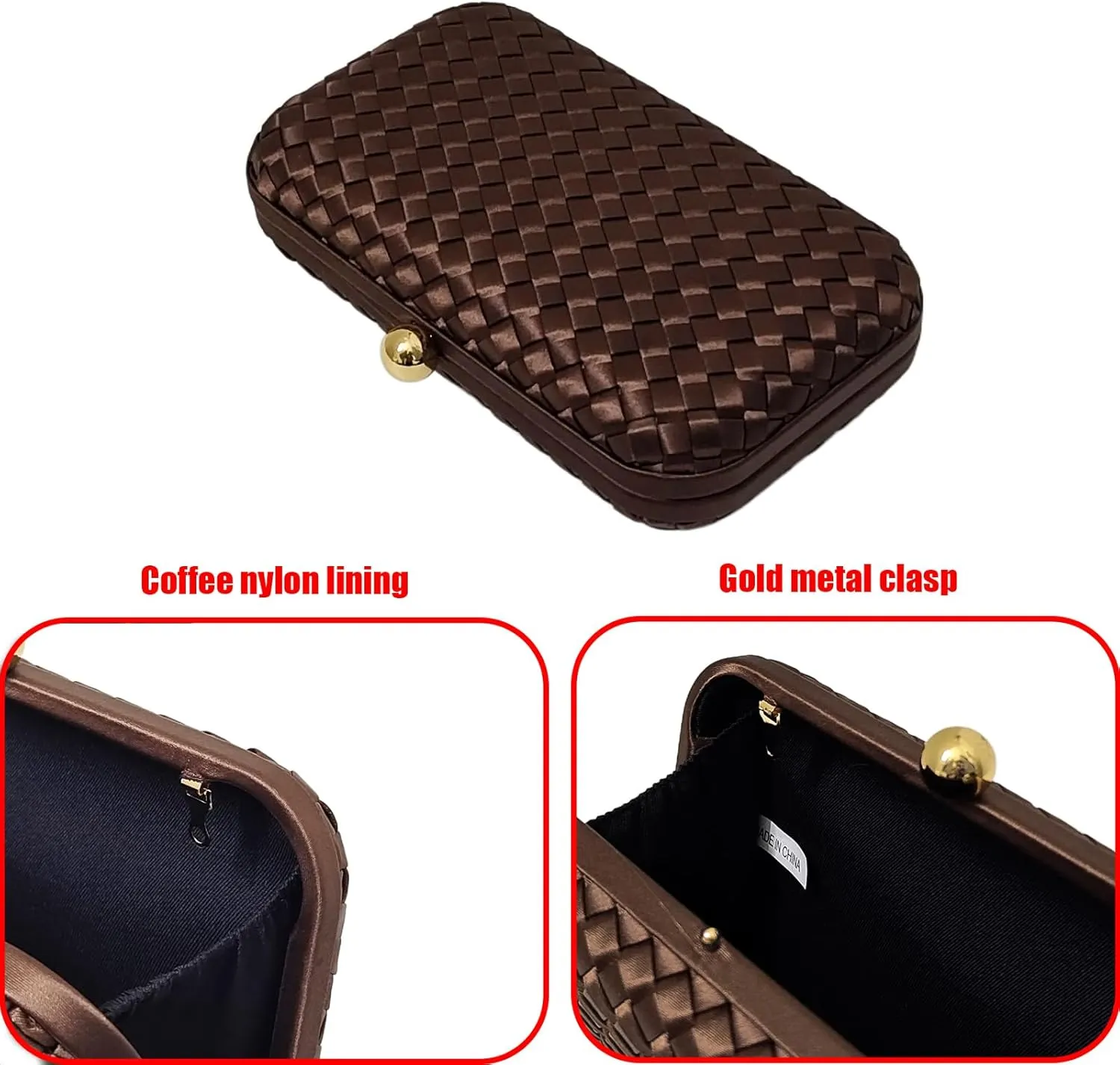 HUANG ZHUANG Handmade Woven Fabric Clutch Purse for Women Artificial Silk Crossbody handbag Banquet Dress Evening Bags