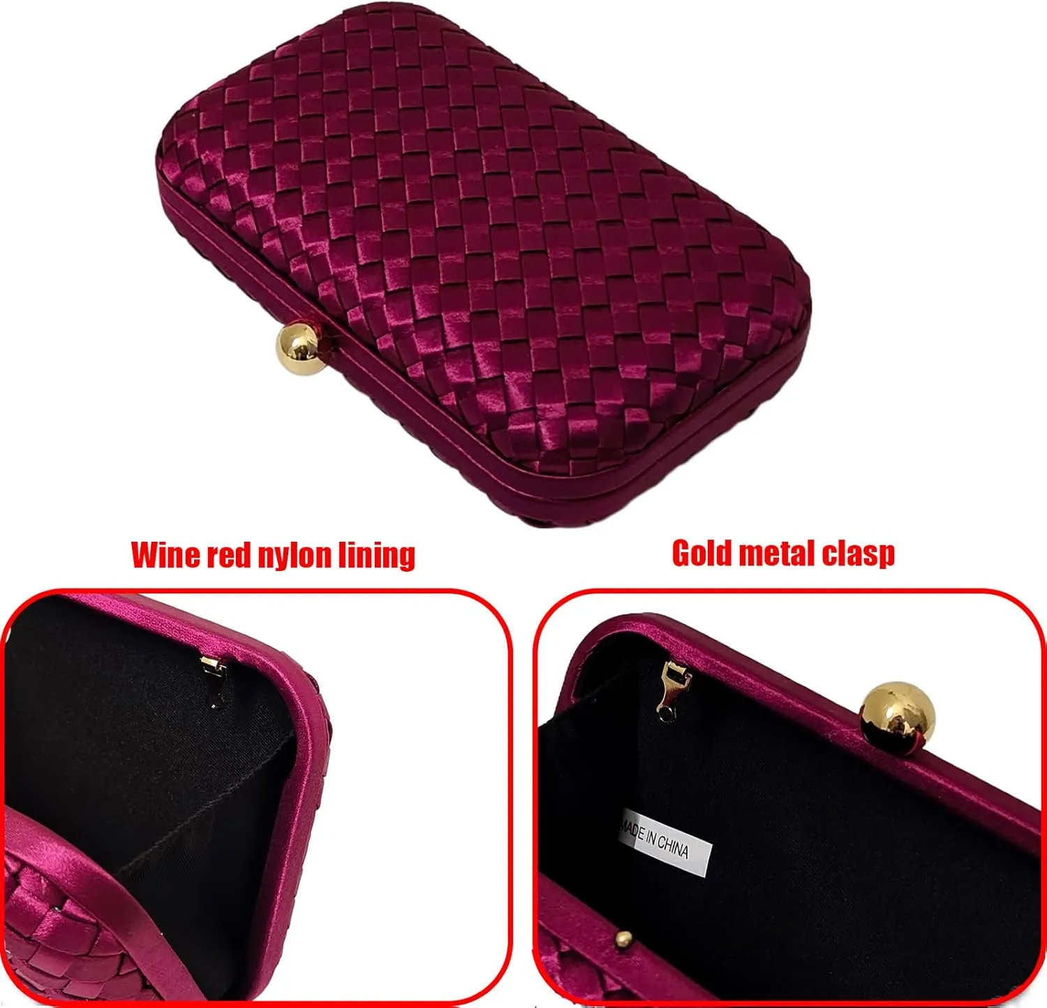 HUANG ZHUANG Handmade Woven Fabric Clutch Purse for Women Artificial Silk Crossbody handbag Banquet Dress Evening Bags