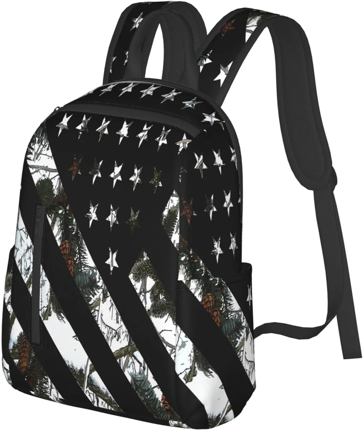 Hunting Snow Camouflage Flag Casual Backpacks Laptop Backpack Outdoor Travel Rucksack Sport Carry-On Daypack Lightweight Bag with Multi-Pockets