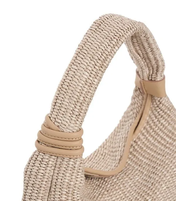 Hydra Straw Mini Hobo Bag Beige