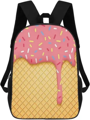 Ice Cream And Waffle Pattern Business Laptop Backpack for Women Men 17 Inch Carry on Backpack Waterproof Black Bookbag Fashion Lightweight Backpacks for Travel Hiking Camping Casual Daypack Backpacks