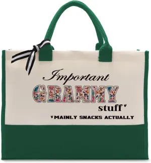 Important Grammy Stuff Bag, Canvas Tote Bag for Gifting, Grammy Gift Utility Tote, Shoulder Beach Bag, Women Cotton Canvas Handbags, Grammy Birthday Gift, Mother's Day for Her Mom Grammy Grandma B1