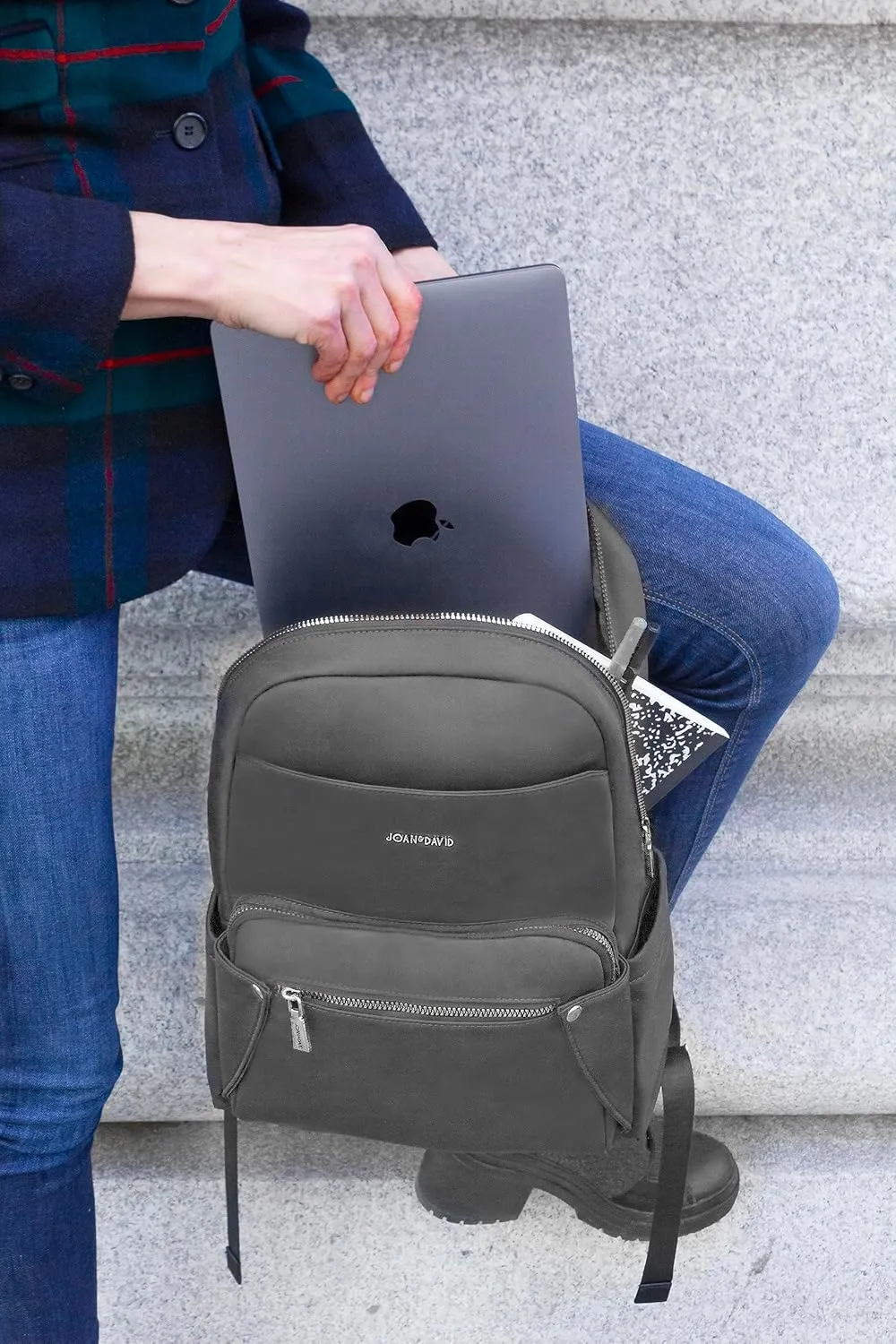 Joan & David Twill Nylon Workbook Laptop Backpacks, Jdb1039-027-charcoal, Travel Backpacks