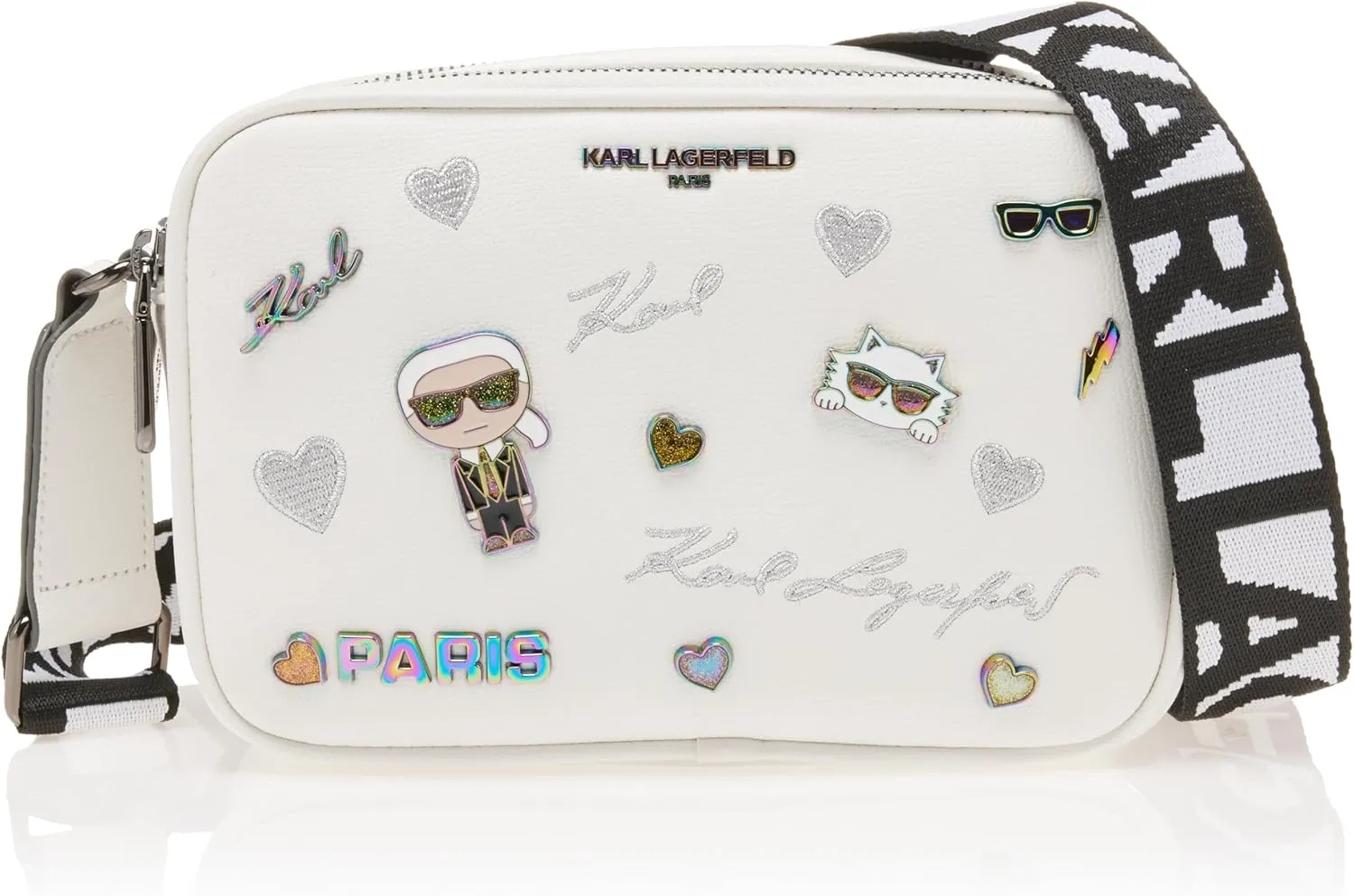 Karl Lagerfeld Paris Maybelle Pin Crossbody, White/Sparkle