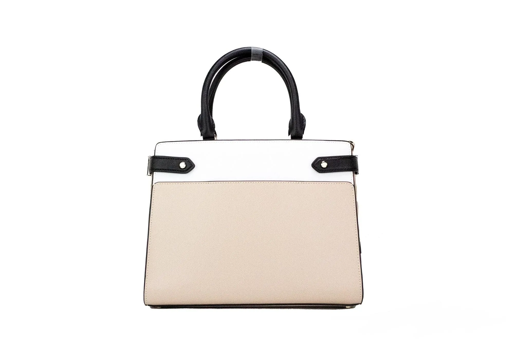Kate Spade New York Staci Medium Saffiano Leather Satchel Purse in Warm Beige/Black