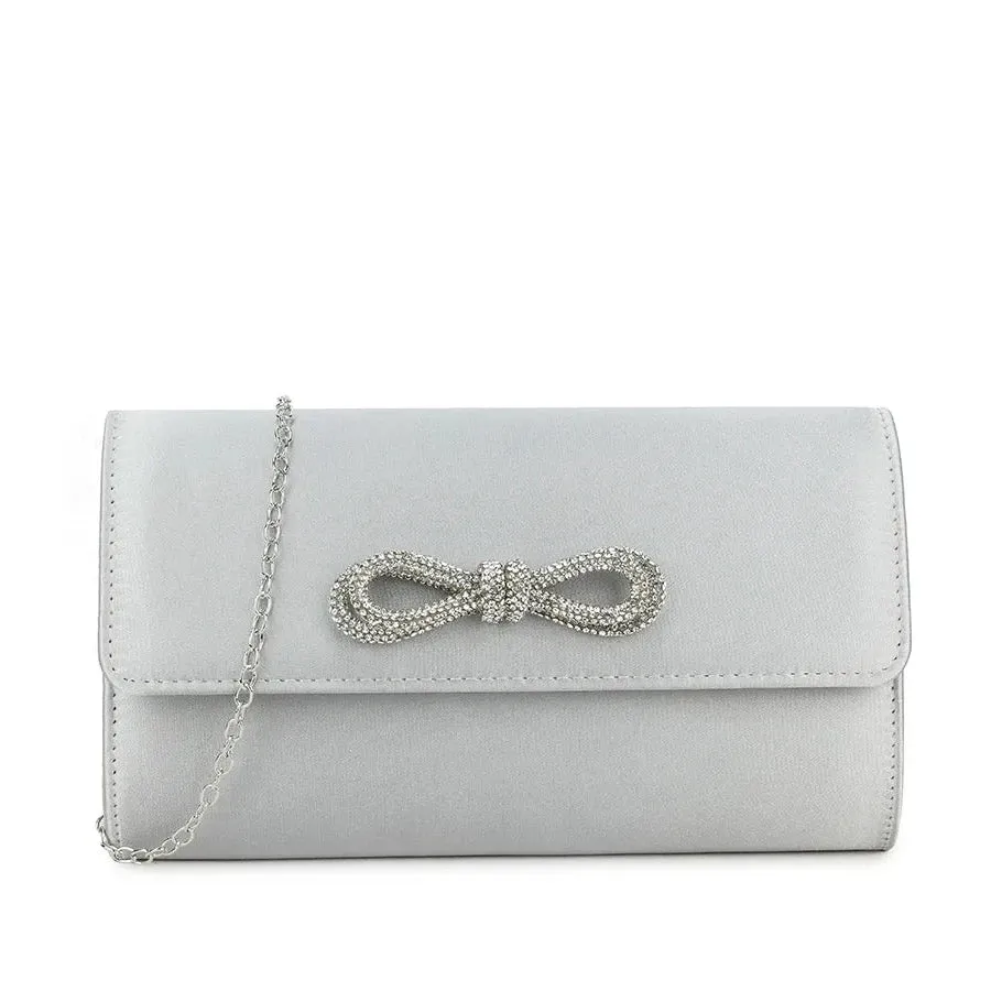 Koko Silver Satin Bag with Diamante Bow