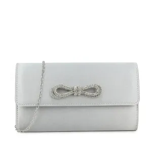 Koko Silver Satin Bag with Diamante Bow