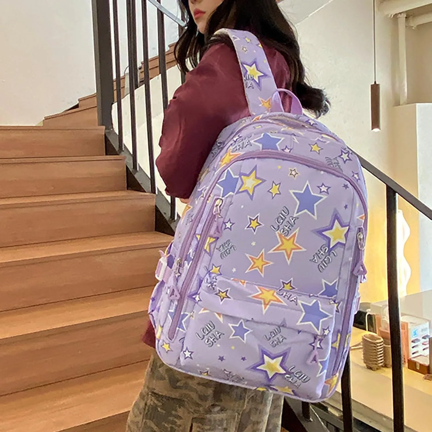 Ladies Multipurpose Design Handbag Retro Large Capacity Solid Soft Fashion Backpacks Womens Purses Medium Size(Light Purple)