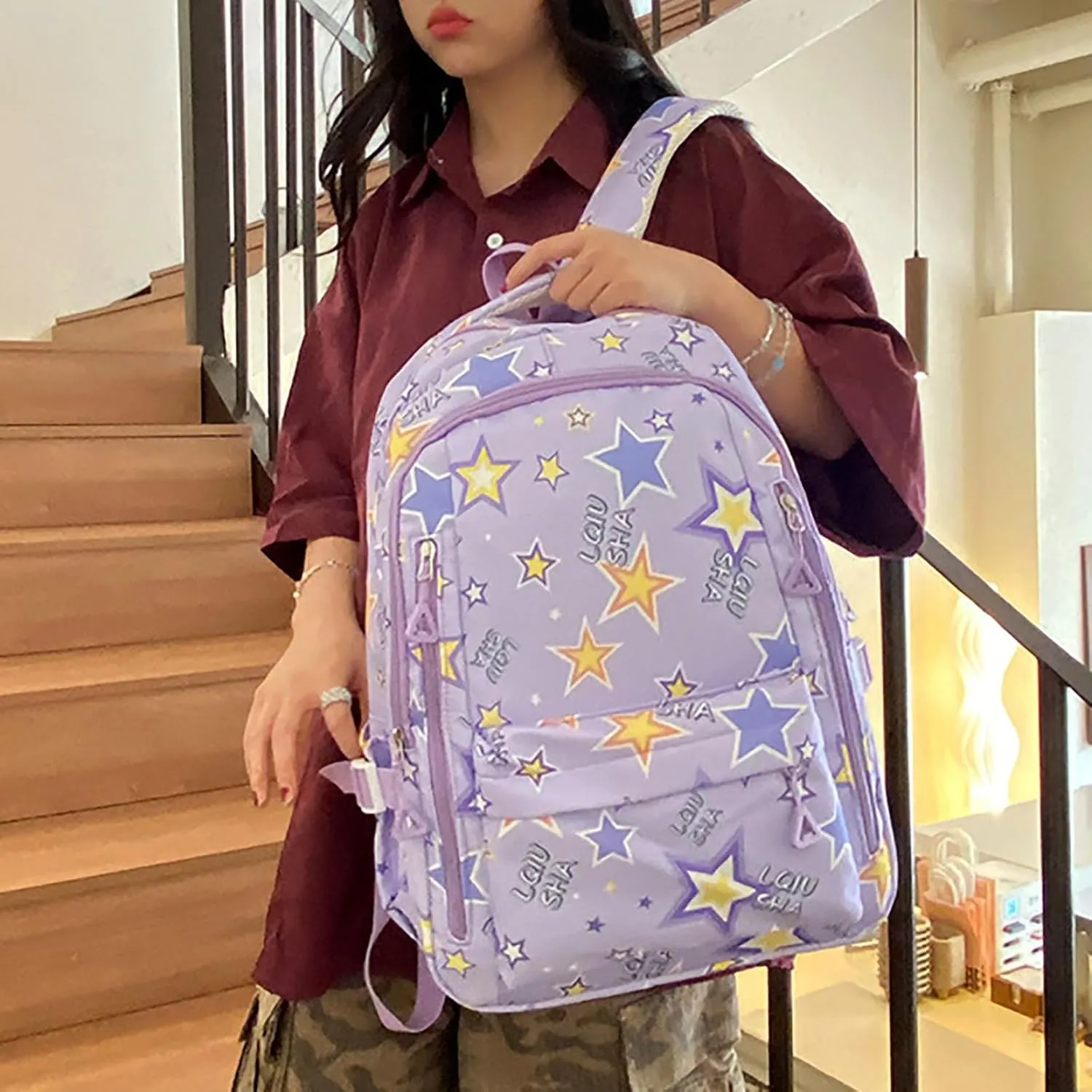 Ladies Multipurpose Design Handbag Retro Large Capacity Solid Soft Fashion Backpacks Womens Purses Medium Size(Light Purple)
