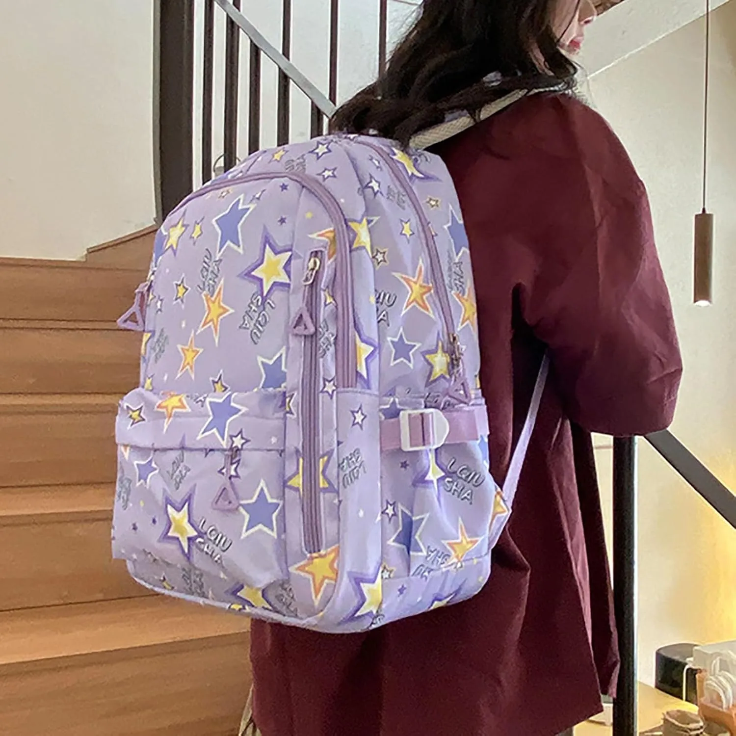 Ladies Multipurpose Design Handbag Retro Large Capacity Solid Soft Fashion Backpacks Womens Purses Medium Size(Light Purple)