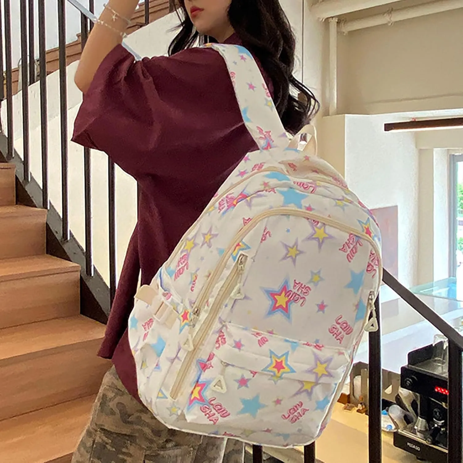 Ladies Multipurpose Design Handbag Retro Large Capacity Solid Soft Fashion Backpacks Womens Purses Medium Size(White)
