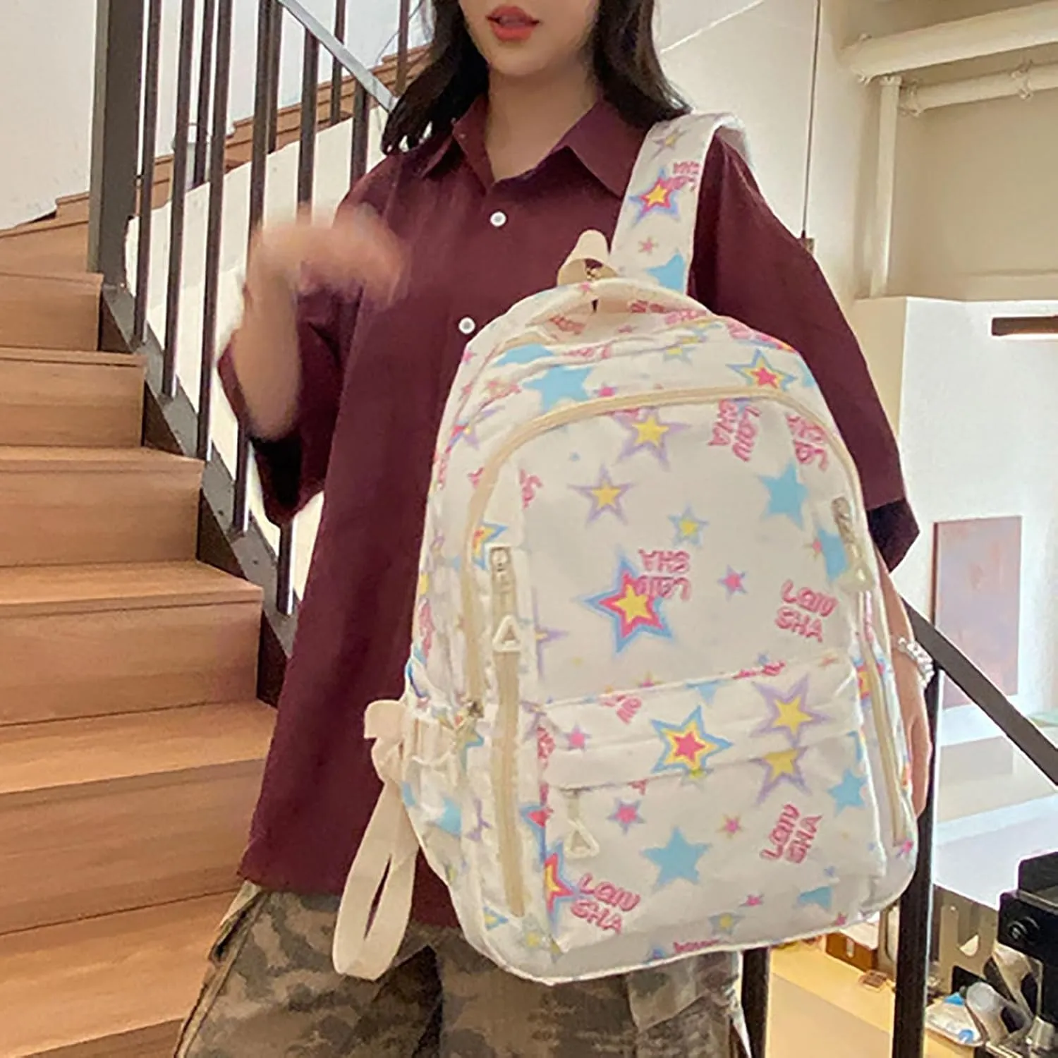 Ladies Multipurpose Design Handbag Retro Large Capacity Solid Soft Fashion Backpacks Womens Purses Medium Size(White)