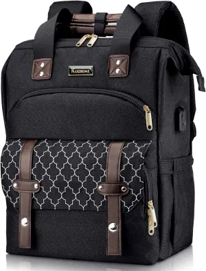 Laptop Backpack for Women Men, 17.3 Inch School Backpacks with USB Charging Port, Wide Open Large Backpack, Casual Daypacks for Travel College, Black