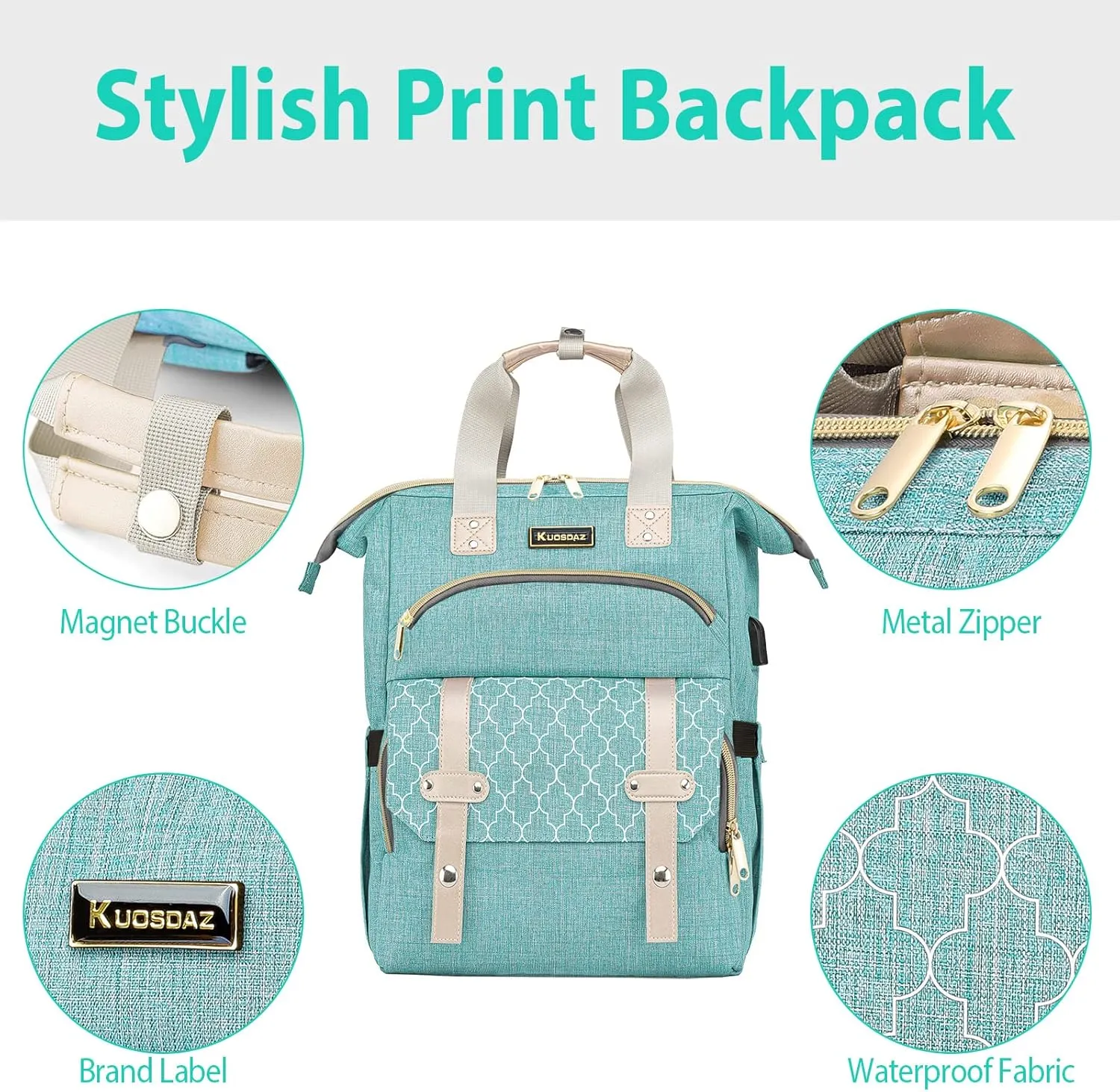 Laptop Backpack for Women, School Backpack for Teens, 15.6 Inch Work Laptop Bag with USB Charging Port, Wide Open Large Water Resistant Nurse Backpack Purse, Daypacks for College Business, Teal