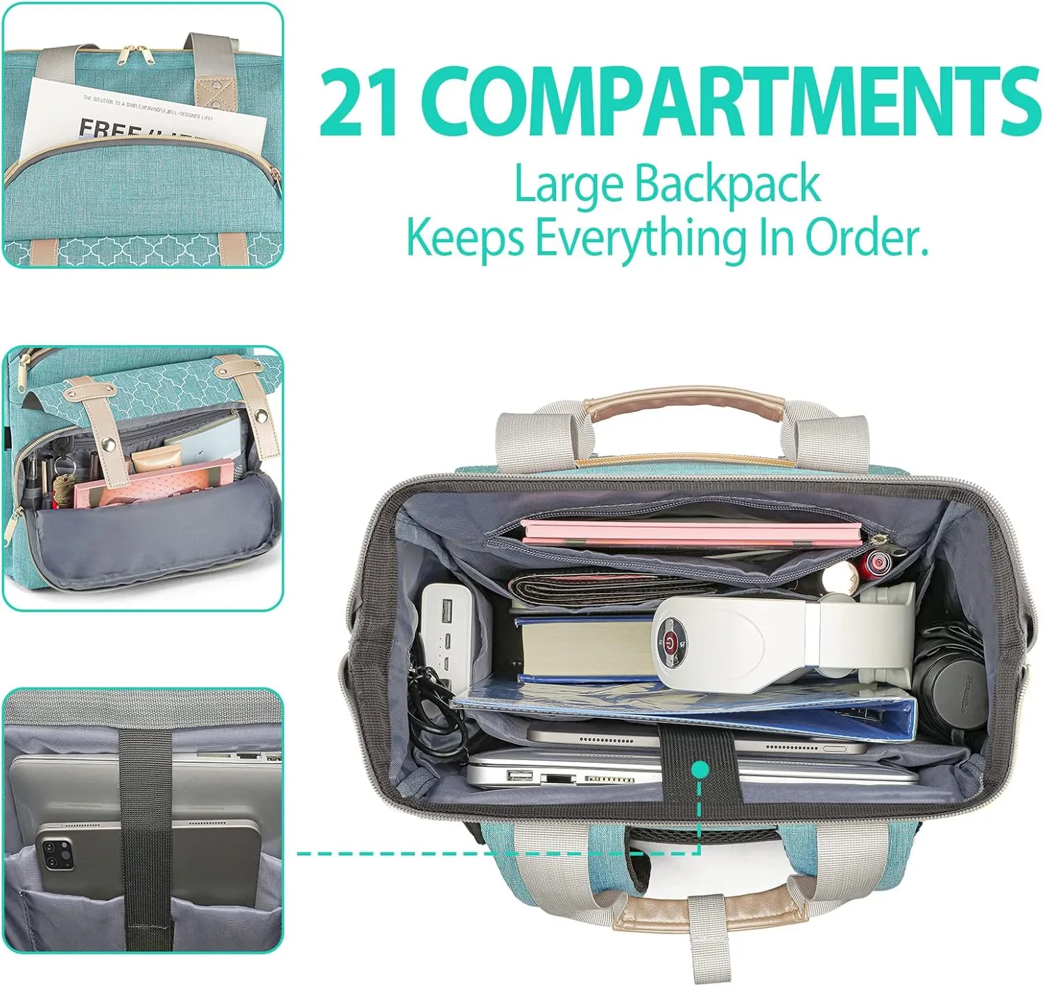 Laptop Backpack for Women, School Backpack for Teens, 15.6 Inch Work Laptop Bag with USB Charging Port, Wide Open Large Water Resistant Nurse Backpack Purse, Daypacks for College Business, Teal