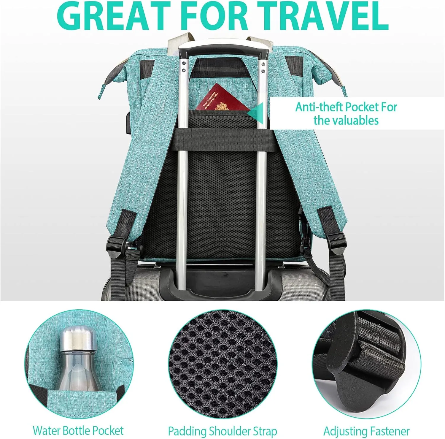 Laptop Backpack for Women, School Backpack for Teens, 15.6 Inch Work Laptop Bag with USB Charging Port, Wide Open Large Water Resistant Nurse Backpack Purse, Daypacks for College Business, Teal
