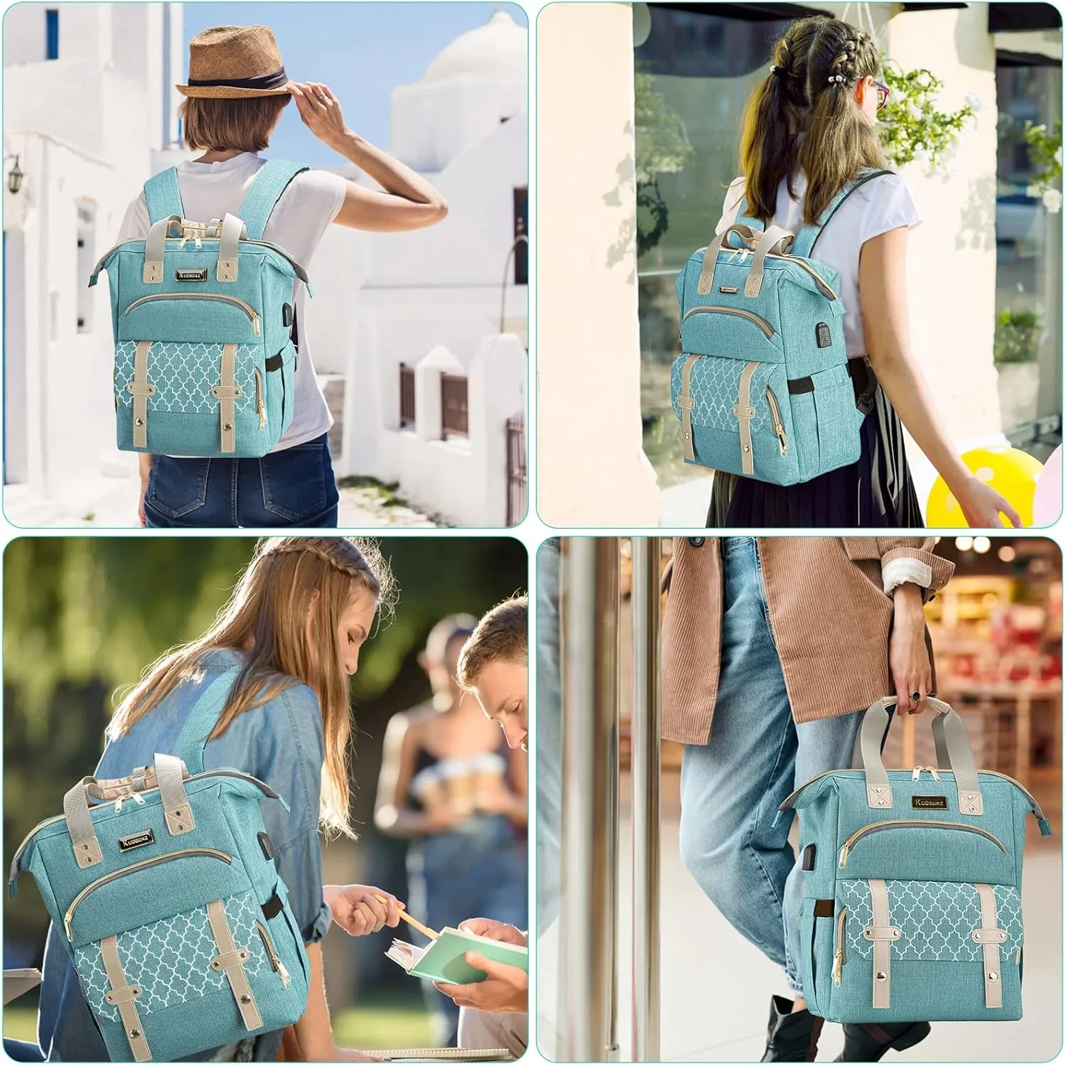 Laptop Backpack for Women, School Backpack for Teens, 15.6 Inch Work Laptop Bag with USB Charging Port, Wide Open Large Water Resistant Nurse Backpack Purse, Daypacks for College Business, Teal